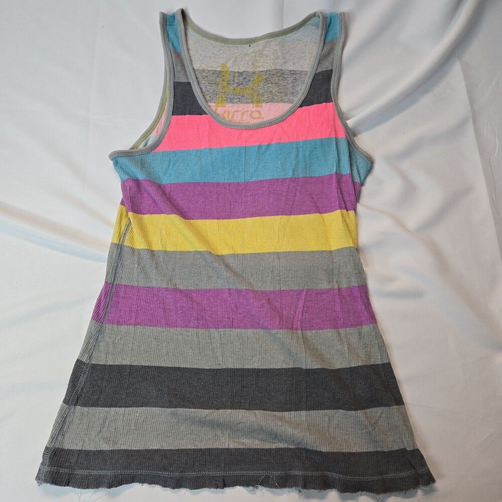 Pastel Rainbow Striped Tank Top Womens M 100% Cotton Y2K LGBTQ Pride Summer
